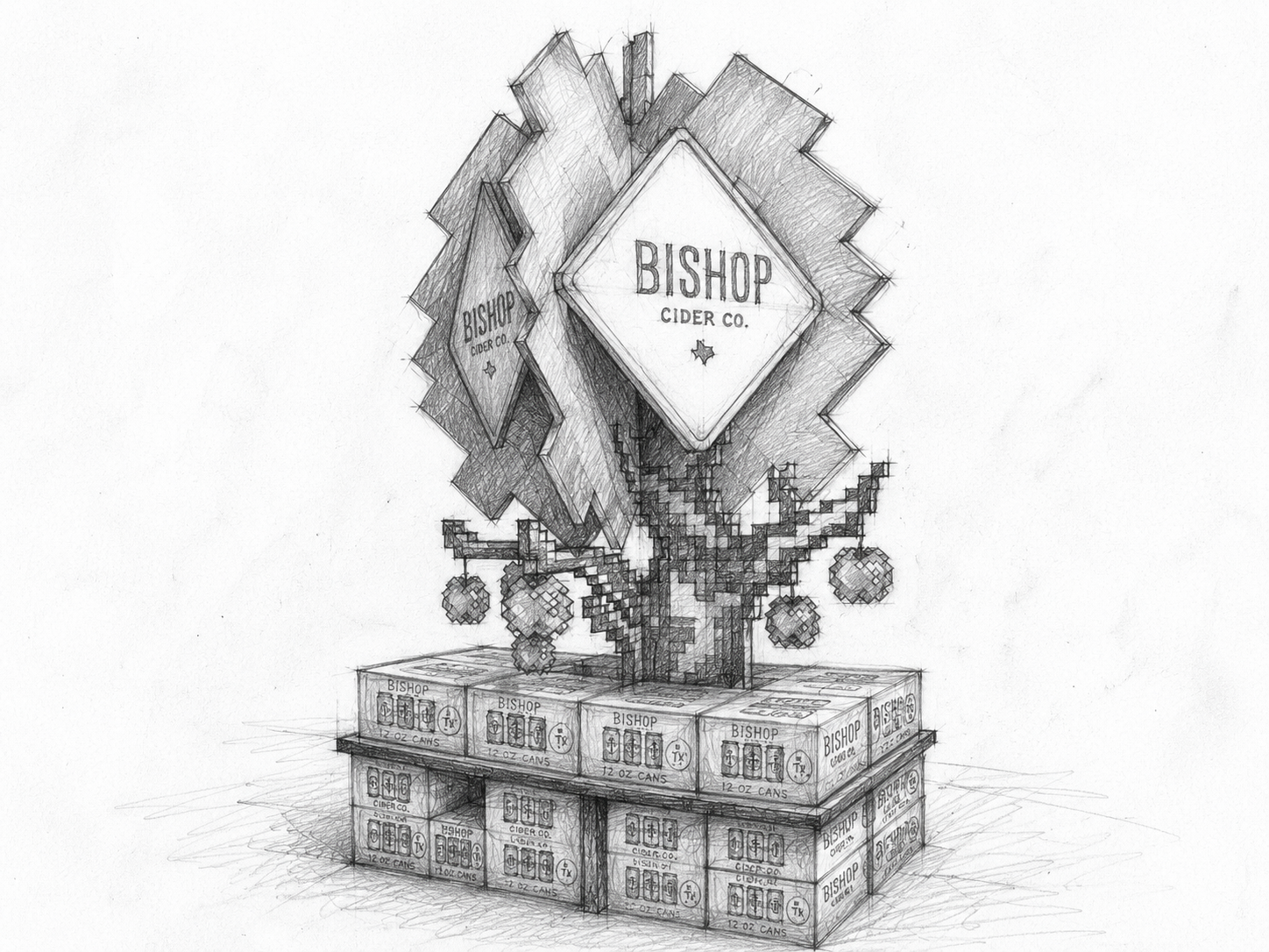 Bishop Cider mass display concept sketch